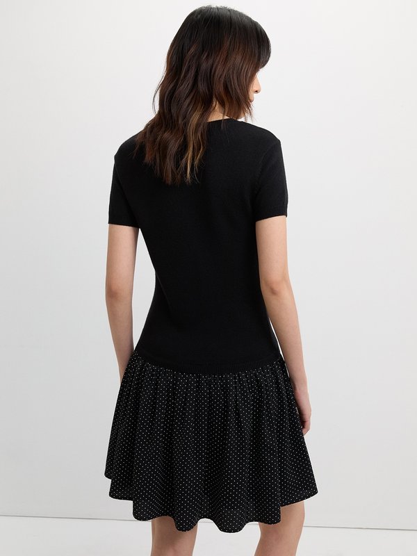 Pomelo Pomelo Layered Polka Dot Skirt Dress - Black