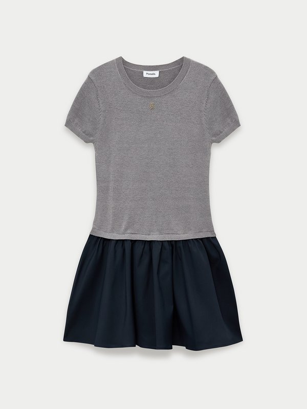 pomelo Pomelo Layered Ruffled Skirt Dress - Navy