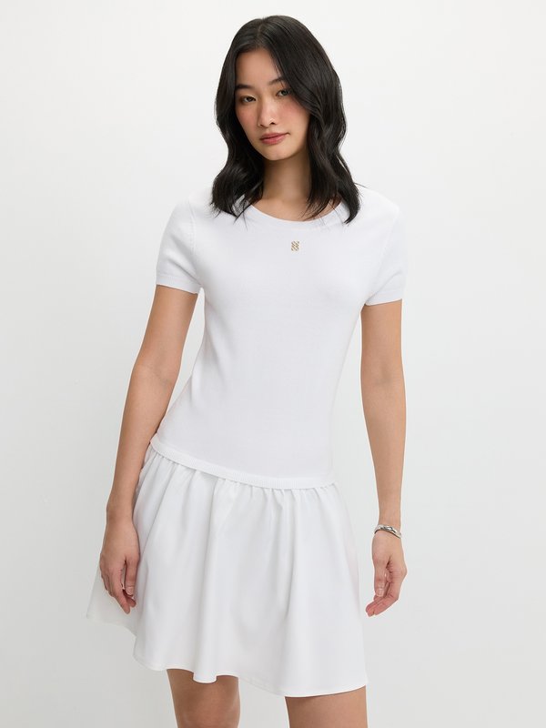 pomelo Pomelo Layered Ruffled Skirt Dress - White