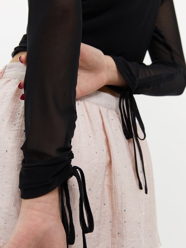 Pomelo Pomelo Layered Sheer Crop Top - Black