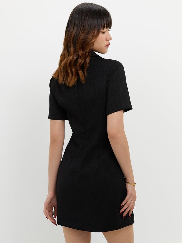Pomelo Pomelo Layered Single Button Dress - Black