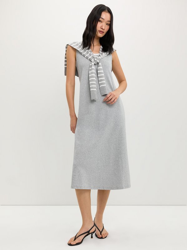 pomelo Pomelo Layered Tank Dress - Light Grey