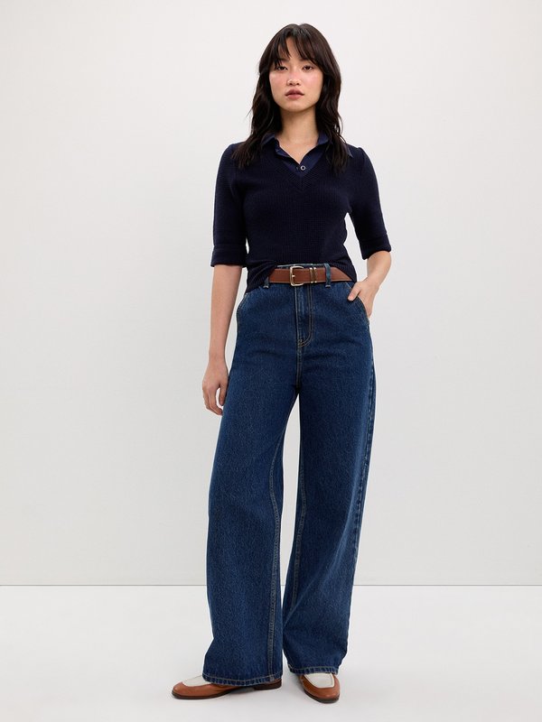 Pomelo Pomelo Layered V-Neck Knit Top - Navy