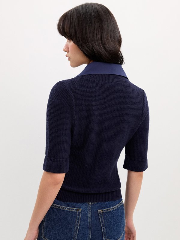 Pomelo Pomelo Layered V-Neck Knit Top - Navy