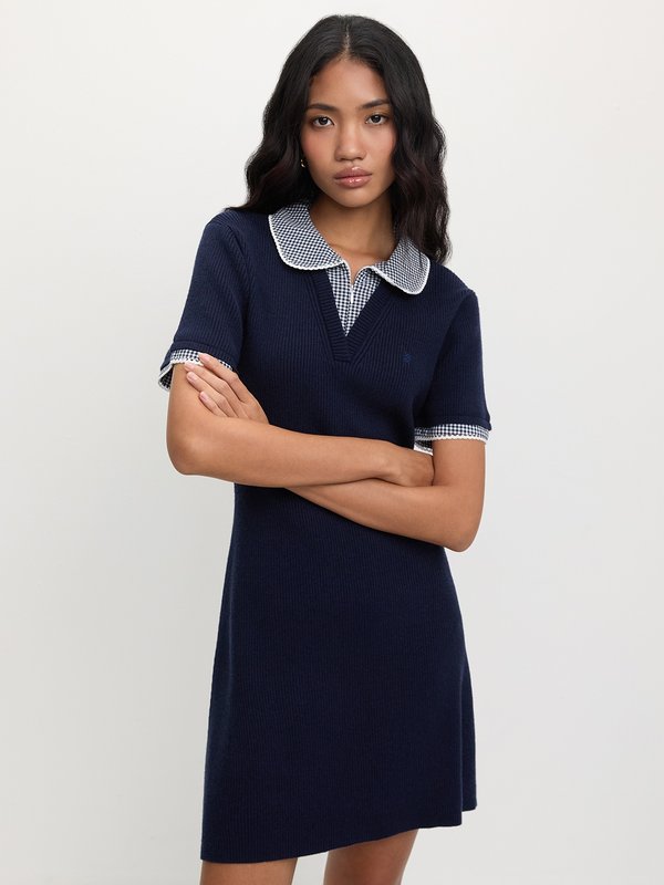 Pomelo Pomelo Layered Zip Collar Dress - Navy
