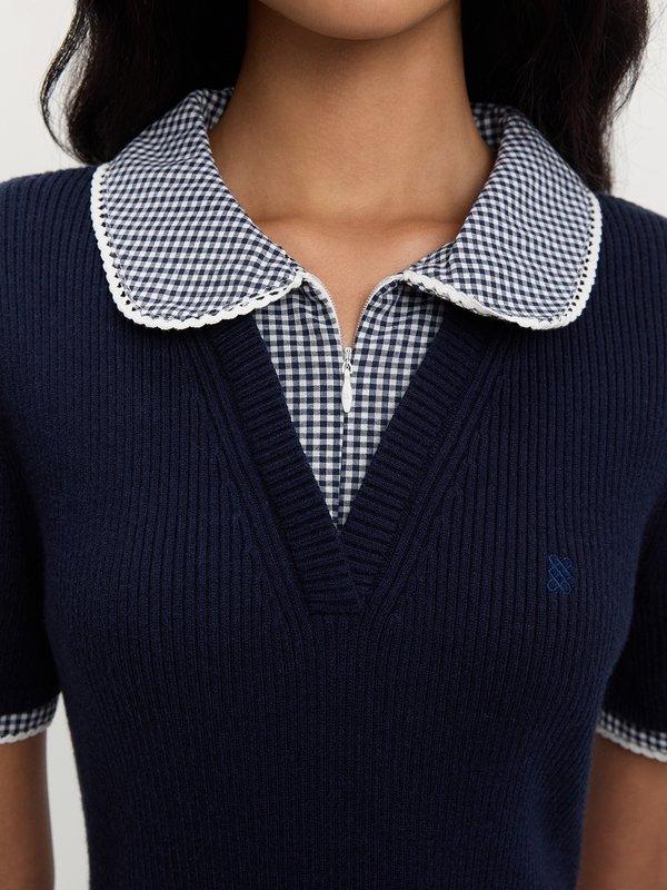 Pomelo Pomelo Layered Zip Collar Dress - Navy