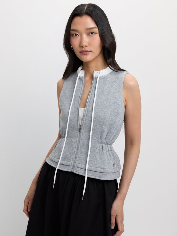 Pomelo Pomelo Layered Zipped Top - Light Grey