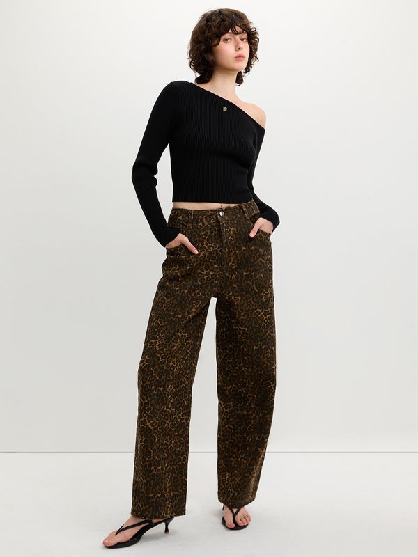 Pomelo Pomelo Leopard Print Pants - Dark Brown
