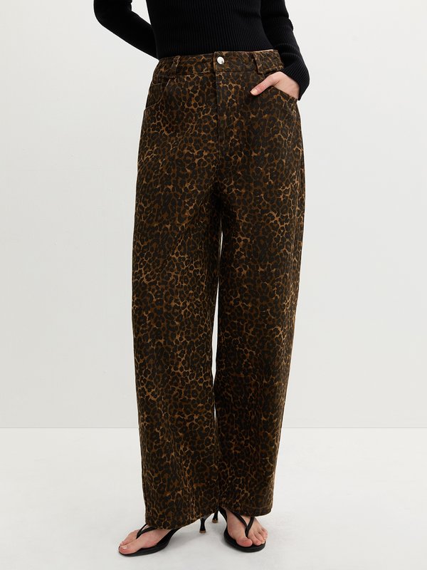 pomelo Pomelo Leopard Print Pants - Dark Brown