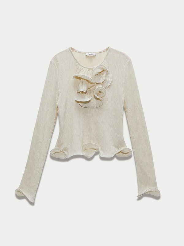 Pomelo Pomelo Lettuce Edge Ruffle Top - Beige