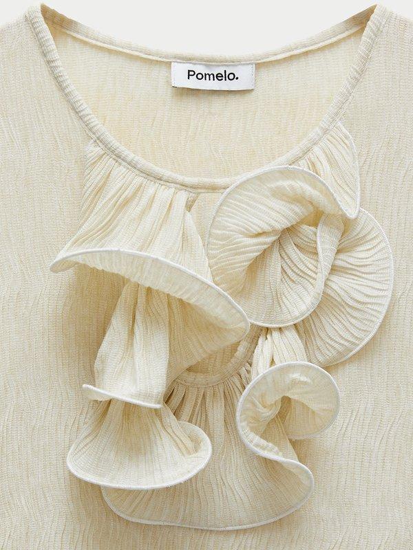 Pomelo Pomelo Lettuce Edge Ruffle Top - Beige