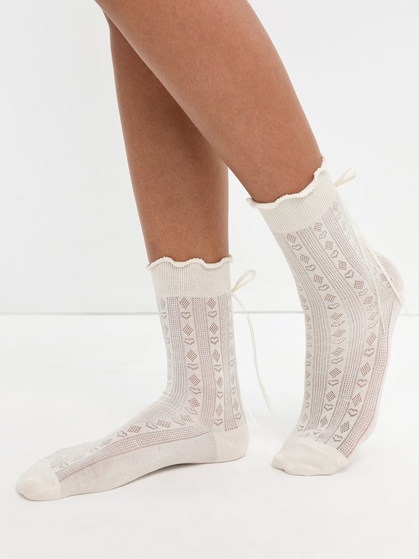 pomelo Pomelo Lettuce-Edge With Ribbon Socks - Cream