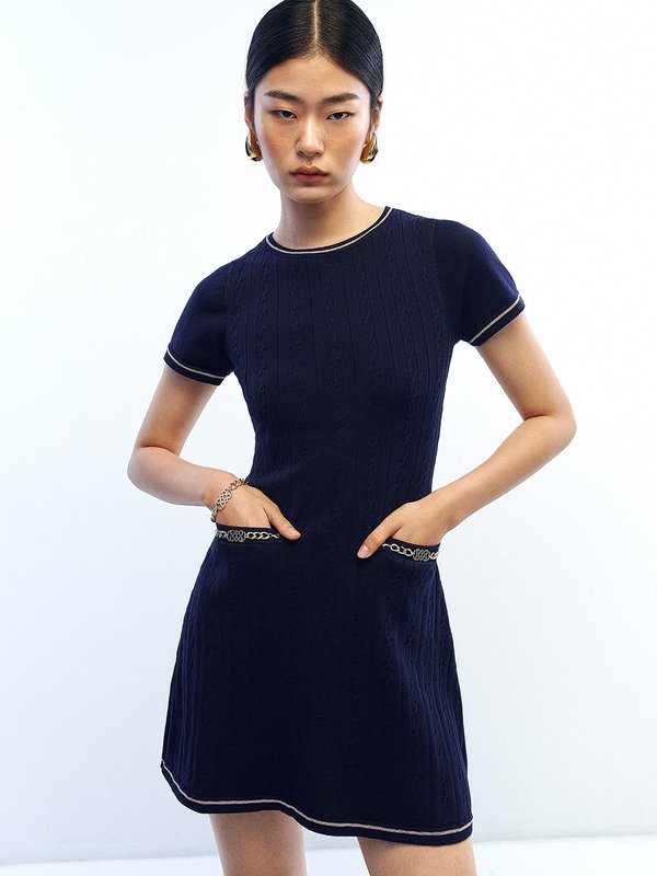 pomelo Pomelo Logo Hardware Detail Mini Dress - Navy