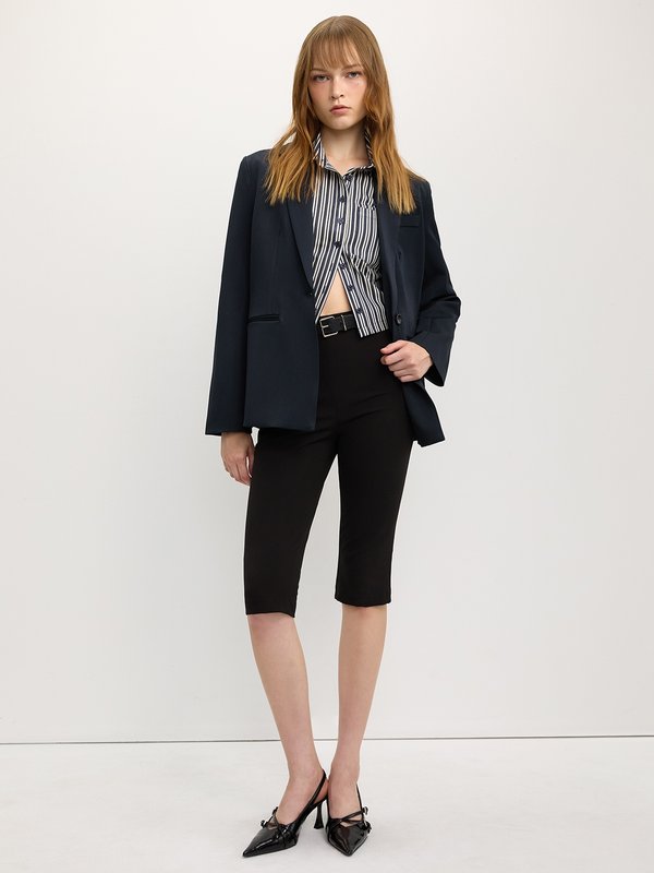 Pomelo Pomelo Long-Sleeve Striped Crop Top - Navy