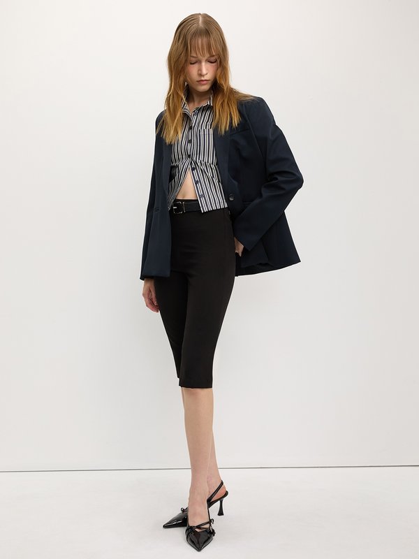 Pomelo Pomelo Long-Sleeve Striped Crop Top - Navy