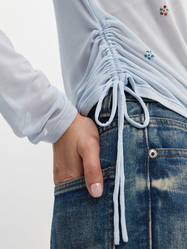 Pomelo Pomelo Mesh Rhinestone Top - Baby Blue