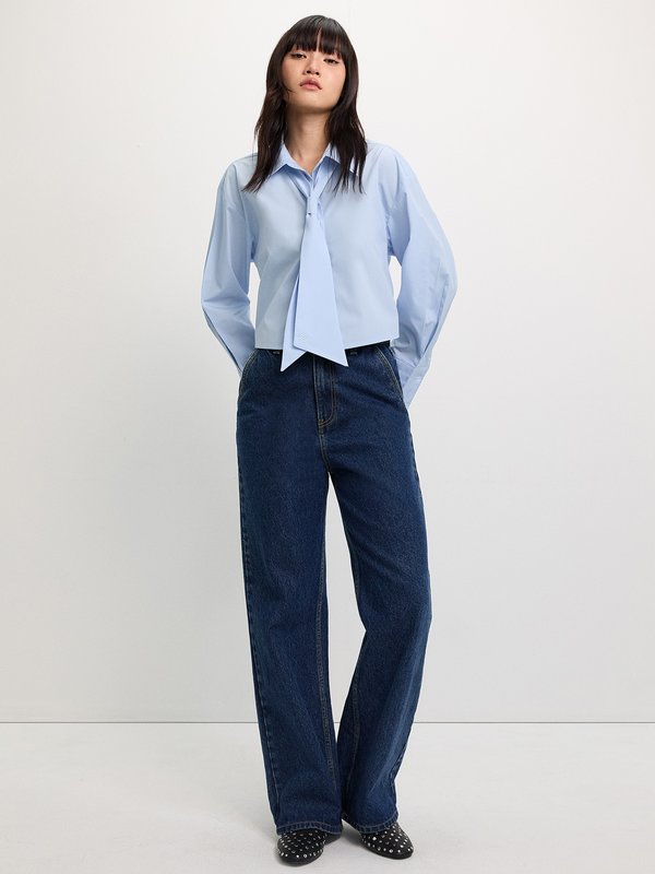 Pomelo Pomelo Necktie Cropped Shirt - Baby Blue