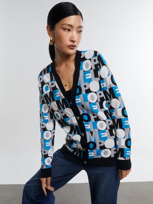 Pomelo Pomelo Novel POMELO Printed Cardigan - Blue