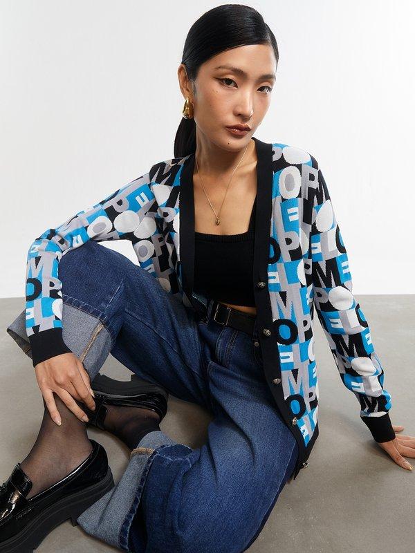 Pomelo Pomelo Novel POMELO Printed Cardigan - Blue