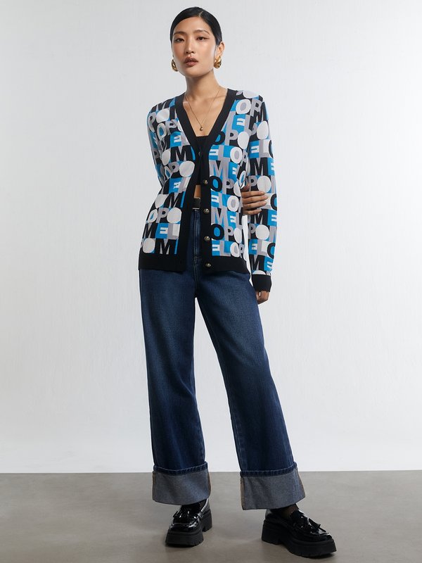 Pomelo Pomelo Novel POMELO Printed Cardigan - Blue