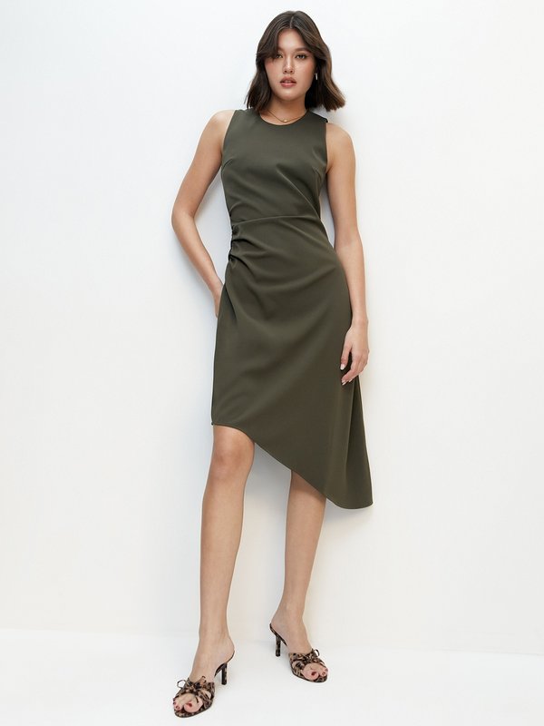 pomelo Pomelo Oblique Hem Midi Dress - Green