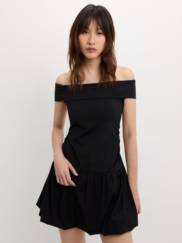 pomelo Pomelo Off-Shoulder Flare Dress - Black