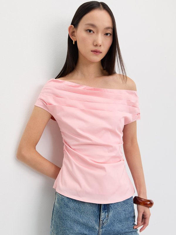 pomelo Pomelo Off-Shoulder Ruched Top - Pink