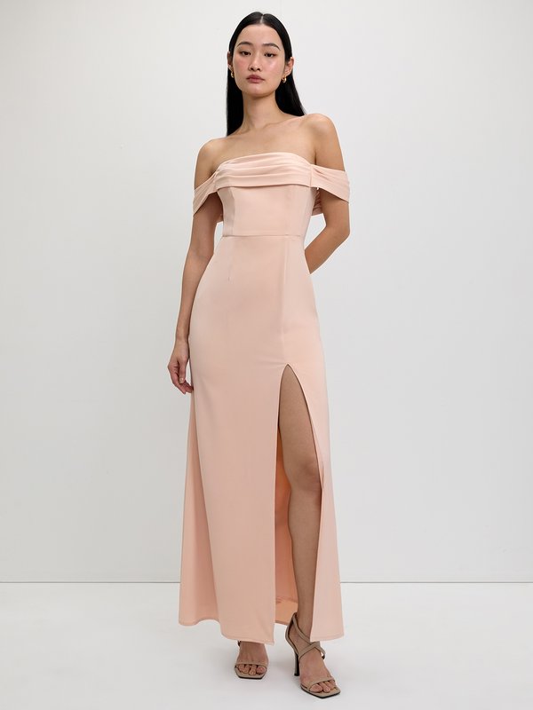 pomelo Pomelo Off-Shoulder Side Slit Dress - Pink