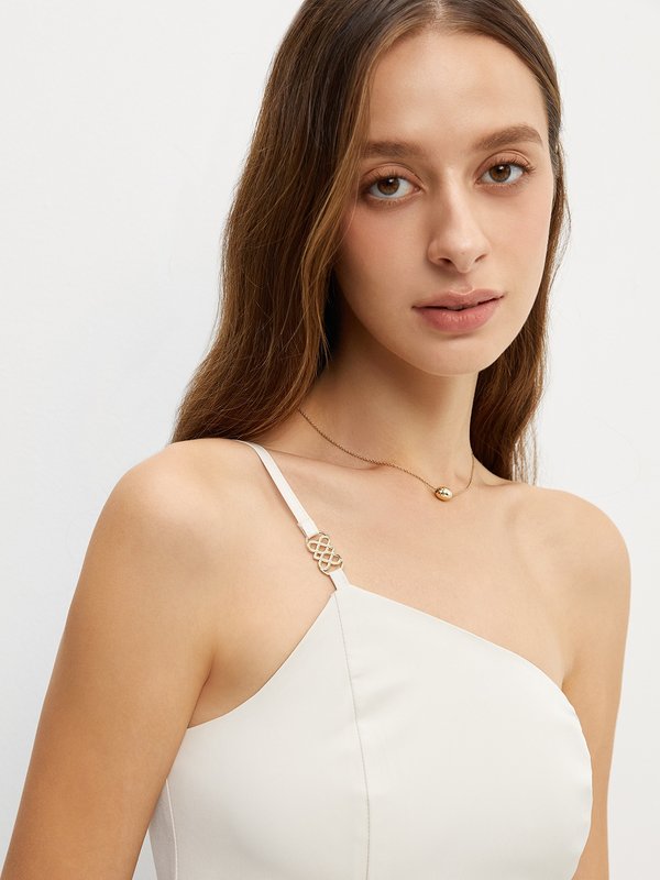 Pomelo Pomelo One-Shoulder Flowy Midi Dress- Ivory