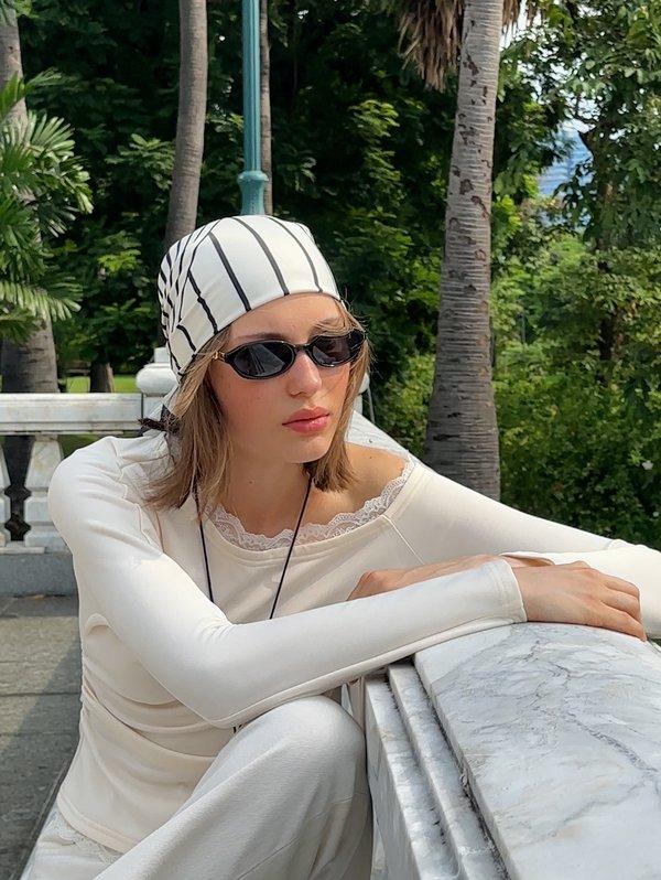 pomelo Pomelo One-Shoulder Lace Trim Top - Cream