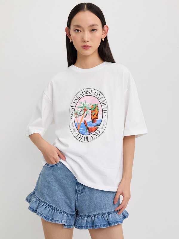 pomelo Pomelo Oversized Graphic Tee - White