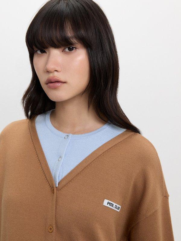 Pomelo Pomelo Oversized Layered Cardigan - Brown