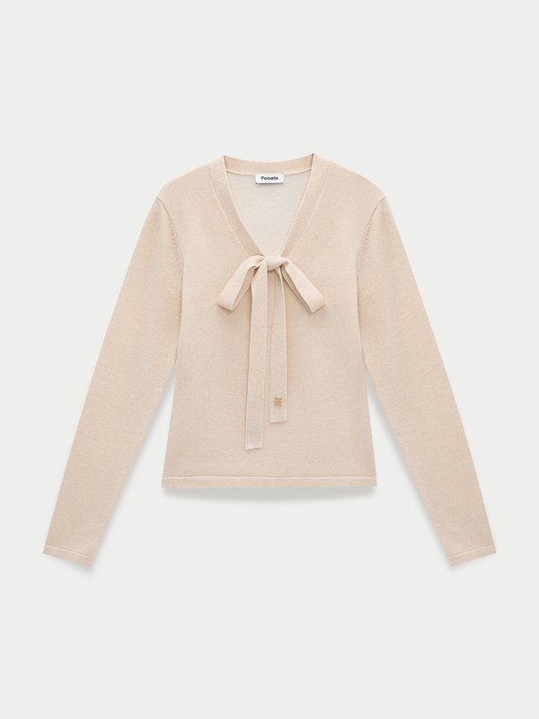 pomelo Pomelo Oversized Tie Detail Knit Top - Ivory