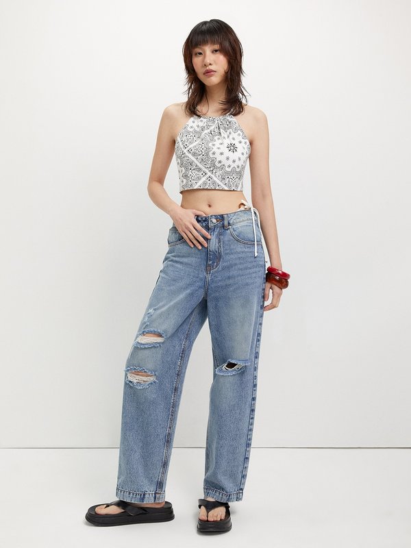 Pomelo Pomelo Paisley Crop Top - White