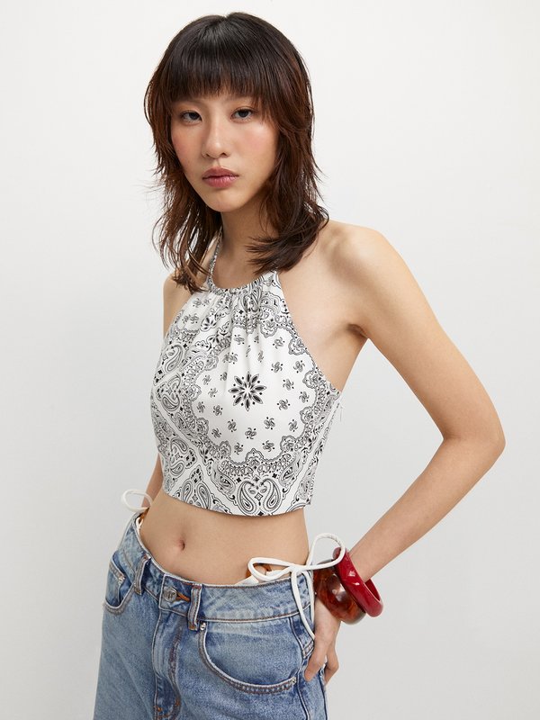 pomelo Pomelo Paisley Crop Top - White