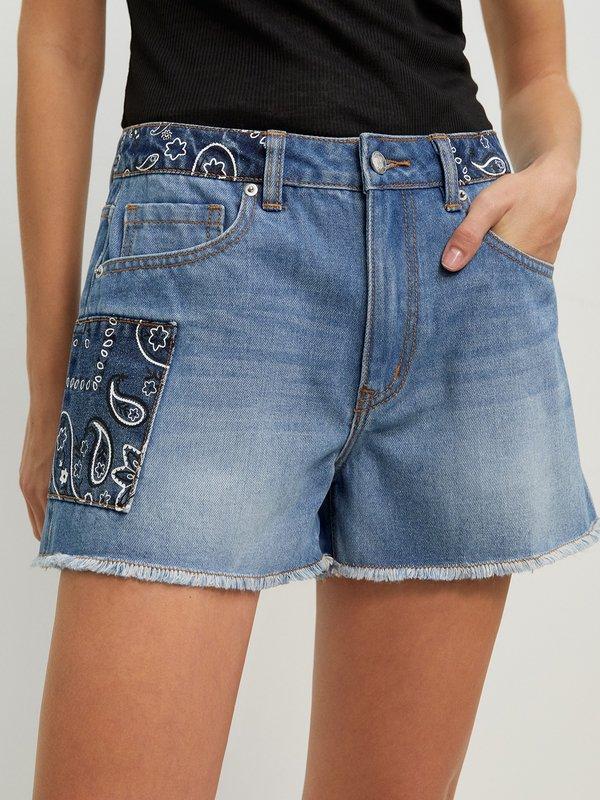 Pomelo Pomelo Paisley Denim Shorts - Blue