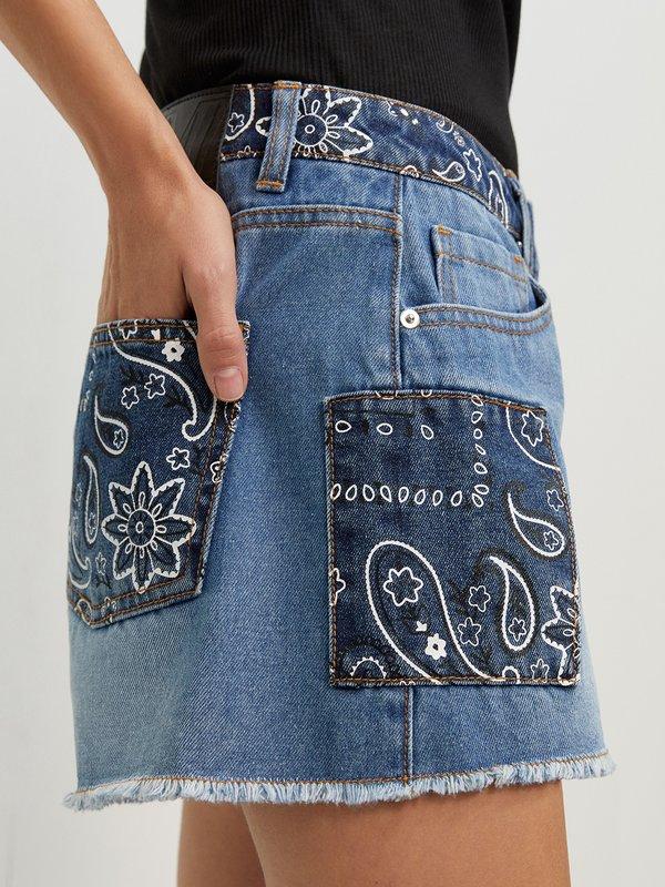 pomelo Pomelo Paisley Denim Shorts - Blue
