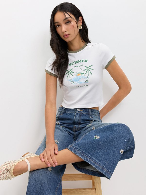 Pomelo Pomelo Palm Tree Graphic Print Tee - White