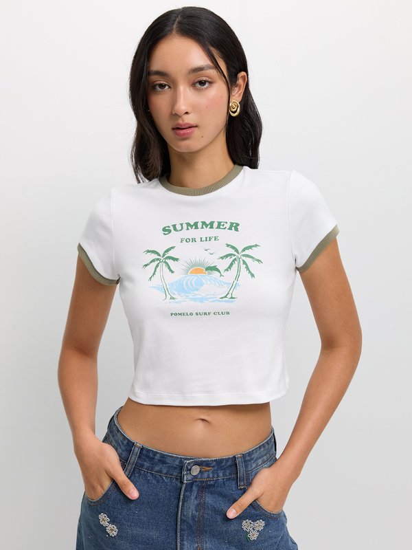 pomelo Pomelo Palm Tree Graphic Print Tee - White