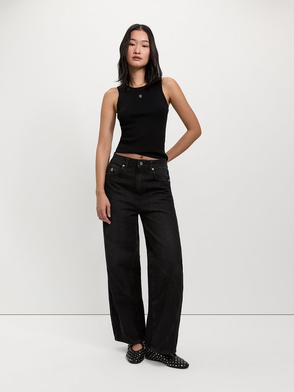 Pomelo Pomelo Panel Low Waist Jeans - Black