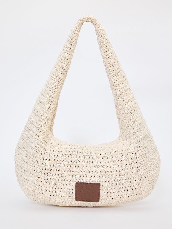 Pomelo Pomelo Patches Slouchy Knit Bag - Beige