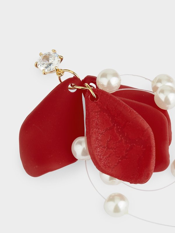 Pomelo Pomelo Pearl Accent Drop Earrings - Red