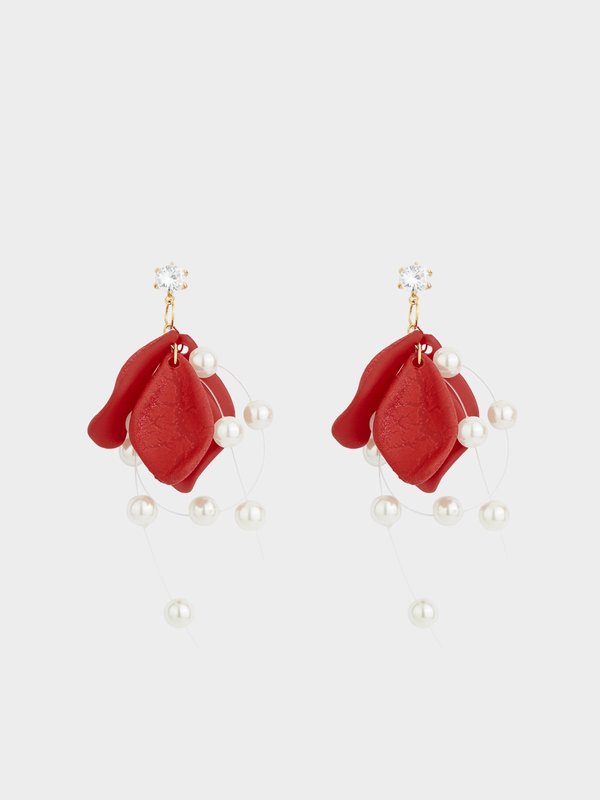 pomelo Pomelo Pearl Accent Drop Earrings - Red