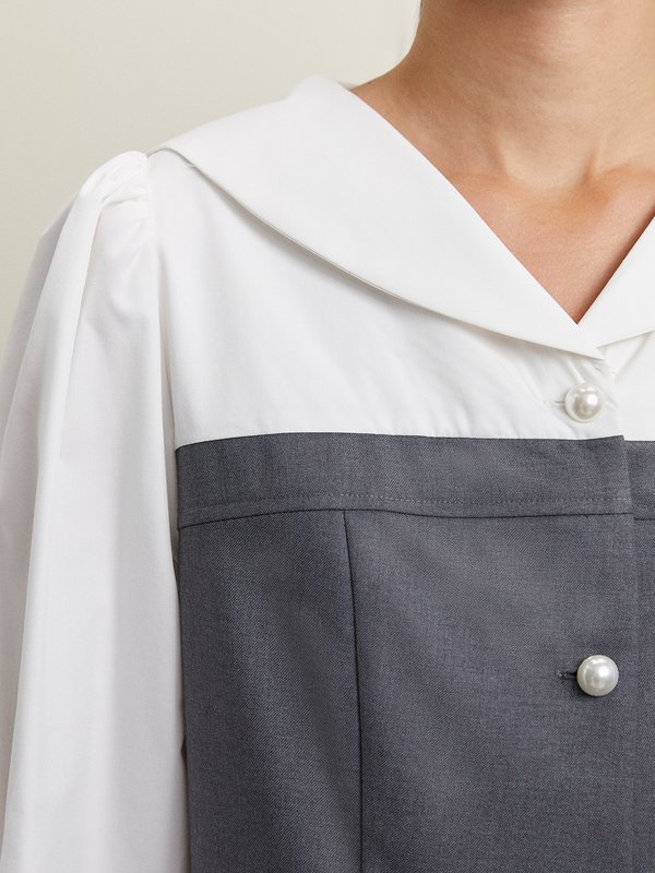 Pomelo Pomelo Pearl Button Layered Dress - Mid Grey