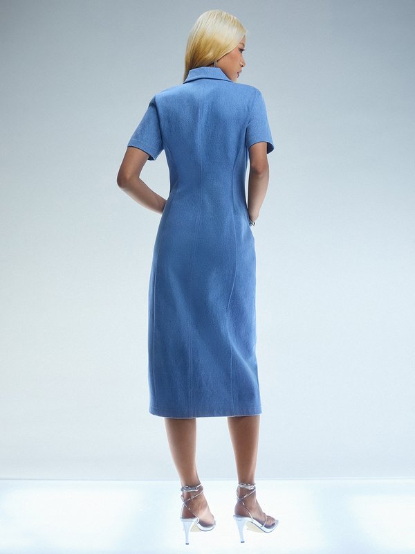 Pomelo Pomelo Pearl Rhinestone Button Dress - Blue