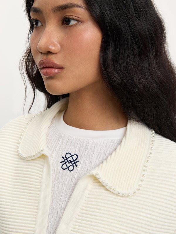 Pomelo Pomelo Pearl-Trim Collar Cardigan - Ivory