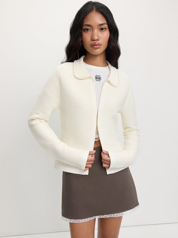 pomelo Pomelo Pearl-Trim Collar Cardigan - Ivory
