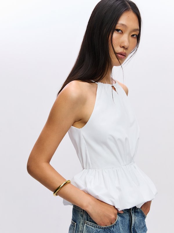 pomelo Pomelo Peplum Halter Top - White
