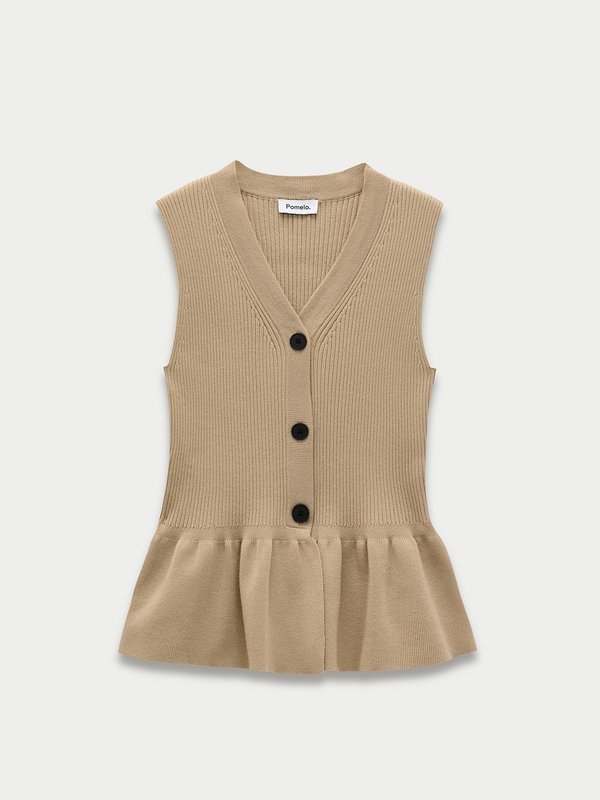 pomelo Pomelo Peplum Knit Vest - Taupe