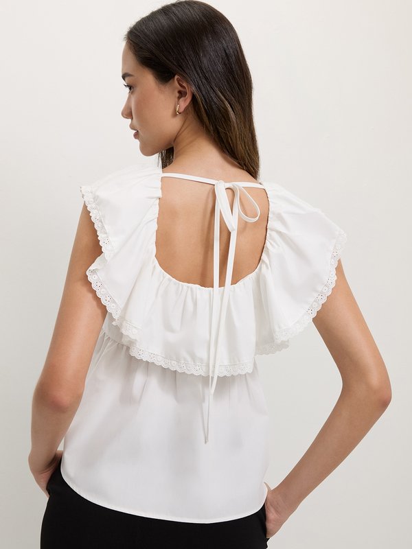 Pomelo Pomelo Peplum Lace Trim Blouse - White